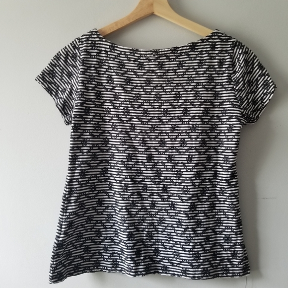 Anthropologie Postmark Black White Printed Tee Short Sleeve Floral XS - Picture 6 of 6